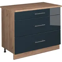 Vicco Keukenonderkast Fame-Line Donkerblauw hoogglans/Goudkleurig Eiken 100 cm, WB Eik, Model 62049
