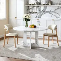 MODFU Eetkamerset - Rond - Marmerlook - Wit - Hout