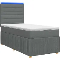 vidaXL LED boxspringbed met matras, donkergrijs, 90 x 190 cm, gestoffeerd