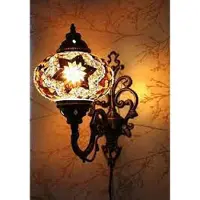 Halay Oosterse wandlamp – Handgemaakte mozaïeklamp uit Turkije – Diameter 16 cm, hoogte 28 cm, geel en bruin