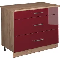 Vicco Keukenonderkast Fame-Line Bordeauxrode hoogglans/Goudkleurig Eiken 100 cm, WB Eik, Model 62052