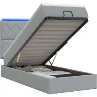 vidaXL Ottomanbed met matras en LED-verlichting, lichtgrijs, 100 x 200 cm, stof