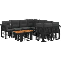 vidaXL Tuinset met 9 zitplaatsen, zwart en donkergrijs, van polyrotan