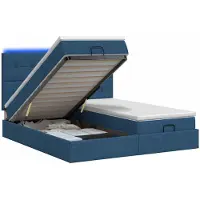 vidaXL Ottomanbed met matras en blauwe LED-verlichting, 200 x 200 cm, met stoffen bekleding