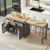 STILVORA Keukenkast - Uitschuifbaar Keukeneiland Met Wielen En Kruidenrek - Voor Keuken En Eethoek - MDF - 112-188x45x92 Cm - Grijs