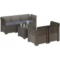 vidaXL 5-Zits Tuinbank met Kussens Rattanlook PP Lichtgrijs