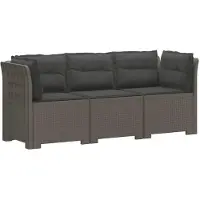 vidaXL 3-Zits Tu bank met Kussens Rattan Look PP Lichtgrijs