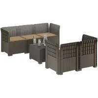 vidaXL 5-Zits Tuinbank met Kussens Rattanlook PP Lichtgrijs