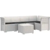 vidaXL 5-Zits Tuinbank met Kussens Rattanlook PP Wit