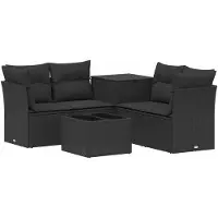 vidaXL Bankstel 6 st Zwart Poly Rattan en Staal