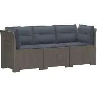 vidaXL 3-Zits Tu bank met Kussens Rattan Look PP Lichtgrijs