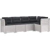 vidaXL 5-Zits Tuinbank met Kussens Rattanlook PP Wit