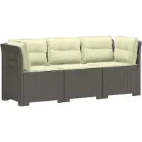 vidaXL 3-Zits Tu bank met Kussens Rattan Look PP Lichtgrijs