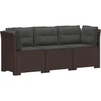 vidaXL 3-Zits Tu bank met Kussens Rattan Look PP Bruin