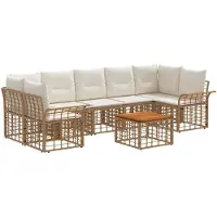 vidaXL Buiten bank set 8 st Natuurlijk en Crème Wit poly rattan