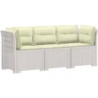 vidaXL 3-Zits Tu bank met Kussens Rattan Look PP Wit