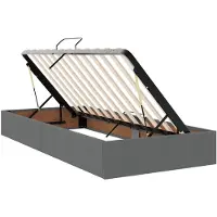 vidaXL LED-bed met opbergruimte en matras, donkergrijs, 200 x 200 cm, met stoffen bekleding