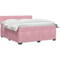vidaXL Boxspringbed met matras en LED-verlichting, roze, 160 x 200 cm, fluweel
