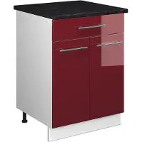 Vicco Onderkast voor spoelbak/kookplaat Fame-Line Bordeauxrode hoogglans/Wit 60 cm met lade, WB Antraciet, Model 60953