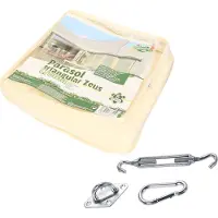 Gerimport Schaduwdoek/zonnescherm driehoek creme 5 meter - Inclusief ophangaccessoires/muurhaken voor bevestiging