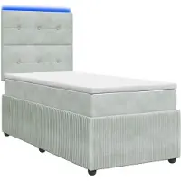 vidaXL LED boxspringbed met matras, lichtgrijs, 90 x 190 cm, fluweel