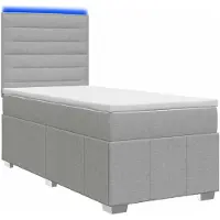 vidaXL LED boxspringbed met matras, lichtgrijs, 90 x 200 cm, gestoffeerd
