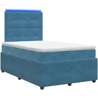 vidaXL LED boxspringbed met matras, blauw, 120 x 190 cm, fluweel