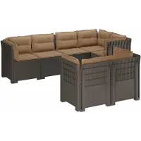 vidaXL 7-Zits Tuinbank met Kussens Rattan Look PP Lichtgrijs