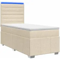 vidaXL LED boxspringbed met matras, crème kleur, 90 x 200 cm, gestoffeerd