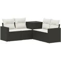 vidaXL Bankstel 5 st Zwart en Crème Wit Poly Rattan en Staal