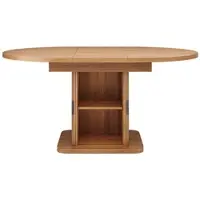 OKWISH Eettafel met schuifdeuren en uitschuifbaar tafelblad, keukentafel met opbergruimte, uitneembaar legplankje, notenhout