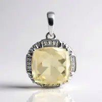 Cavill - Luxe Zilveren Hanger - 925 Sterling Zilver Rhodium - 4,276 ct Oregon Zonnesteen - Antiek Kussen Slijpsel - Dames Sieraad met Zirkonia