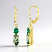 Cavill - Elegante Oorbellen 925 Sterling Zilver Verguld - 1,81ct Mosagaat & Groene Agaat - Marquise & Peervorm - Braziliaanse Edelstenen