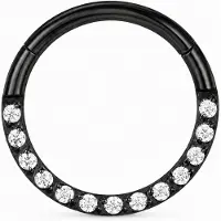Cilla Jewels Zwarte Damesneusring met Clickersluiting en Witte Zirkonia
