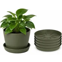 Pro Garden plantenpot onder schotel - 5x - opvang schaal - donkergroen - dia 20 cm - Kunststof