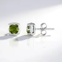 Cavill - Zilveren Oorbellen - 925 Sterling Zilver Platina Coated - Vesuvianiet Edelstenen Antiek Kussen Slijpsel - Italiaanse Groene Oorstekers