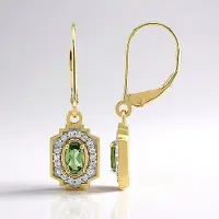 Cavill - Gouden Oorbellen 9 Karaats Geelgoud - Onverhitte Groene Ovale Tanzaniet 0,36 ct - 36 Zirkonia - Elegante Sieraden Met Edelstenen