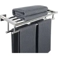 Famanu – Handdoekenrek wandmontage van 50 cm, dubbele handdoekplank voor badkamer, handdoekhouder van roestvrij staal, gepolijst