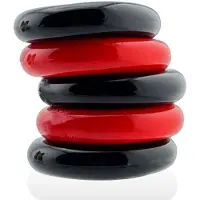 Hünkyjunk - Jacker - 5-Stack Stapelbare Cockringen - Zwart/Rood