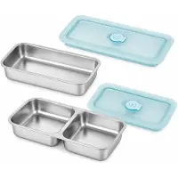 VHV - RVS Lunchbox 2 Stuks - Lekvrije Bento Box met Transparant Deksel - Voor Meal Prep, Werk en School - Blauw