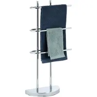 Famanu – Handdoekhouder van chroom, 3-armig, halfronde voet, vrijstaand, metaal, : 83x40x18 cm, zilver