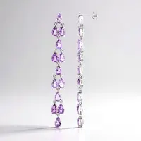 Cavill - 925 Sterling Zilver Oorbellen - 26 Peervormige Braziliaanse Amethisten 7.909 ct - Gerhodineerd, Elegant, Luxe Paarse Edelsteen Oorhangers