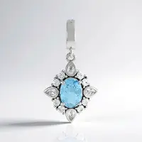 Cavill - Zilveren Hanger Platina Geplateerd - Braziliaanse Aquamarijn 0,92ct Ovaal - Cambodjaanse Zirkonia 1,59ct - Elegant & Luxe Sieraad
