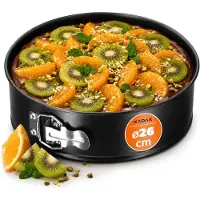 Kadax Taartvorm, Ø 21,5 cm-30 cm, springvorm van verzinkt en antiaanbaklaag, ronde bakvorm, cakevorm met platte bodem, lekvrij (diameter 26 cm, zwart)