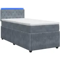 vidaXL Boxspringbed met matras en LED-verlichting, donkergrijs, 90 x 190 cm, fluweel