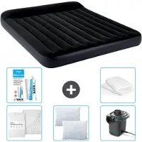 Intex Luchtbed - 2-Persoons - 183 x 203 x 25 cm - Donkerblauw - Inclusief Hoeslaken - Kussen - Pomp - Reparatieset en Kussenbeschermer