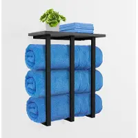 Famanu – Handdoekenrek wandmontage met plank, badkamerhanddoekopslag voor opgerolde handdoeken, 3 stevige ijzeren staven, ondersteunt 25 kg gewicht