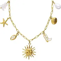 Lucardi Dames Stainless steel ketting met hangers voor dames - Ketting - Staal - Goudkleurig - 47 cm
