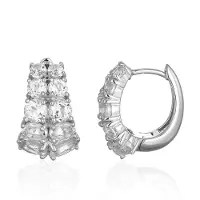 Cavill - Zilveren Oorbellen - 925 Sterling Zilver Gerhodineerd - Witte Topaas 2,268 ct Ovaal en Rond Pave - Elegante Dames Sieraden Braziliaans