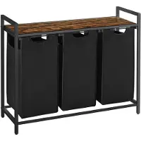 Famanu – Wasmand met 3 vakken, wasverzamelaar met plank en metalen frame, 3 x 38 L